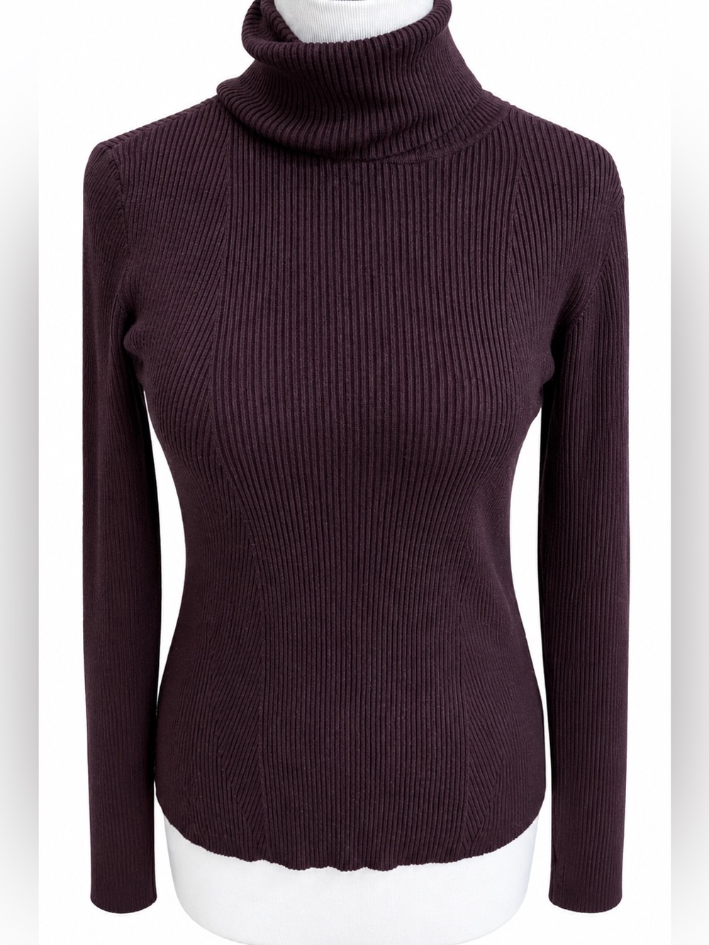 Anne Klein Ribbed Turtleneck Sweater - Chocolate Brown Size Medium